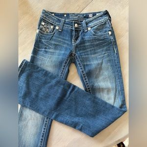 Miss Me Bootcut Y2K Distressed Embroidered/Rhinestone Jeans | Size 24 Women's